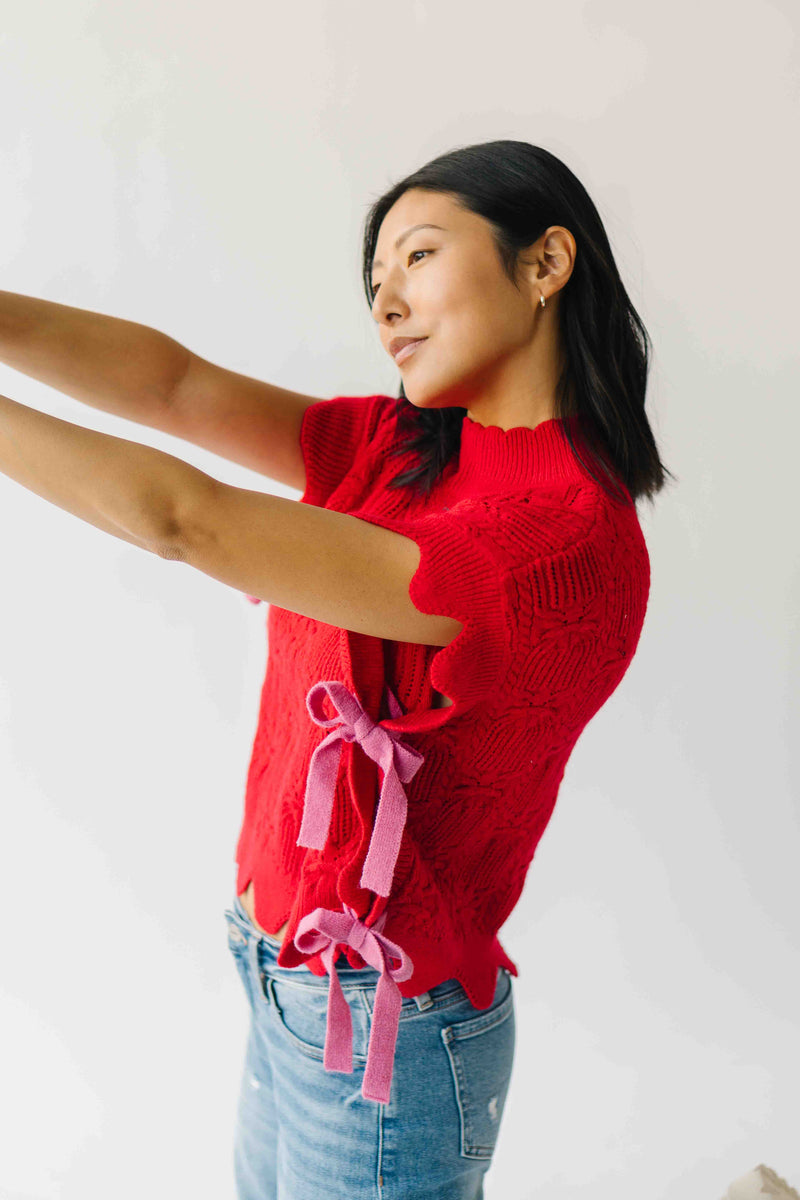 The Abbie Scallop Edge Sweater Vest in Red
