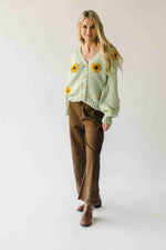 The Daphne Floral Knit Cardigan in Lime