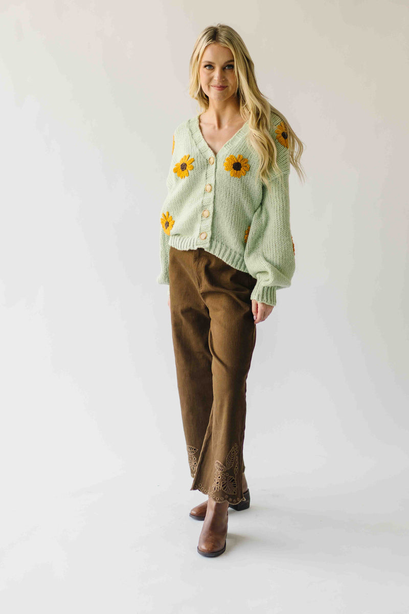 The Daphne Floral Knit Cardigan in Lime