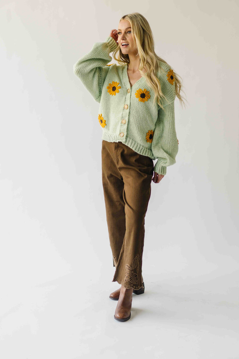 The Daphne Floral Knit Cardigan in Lime