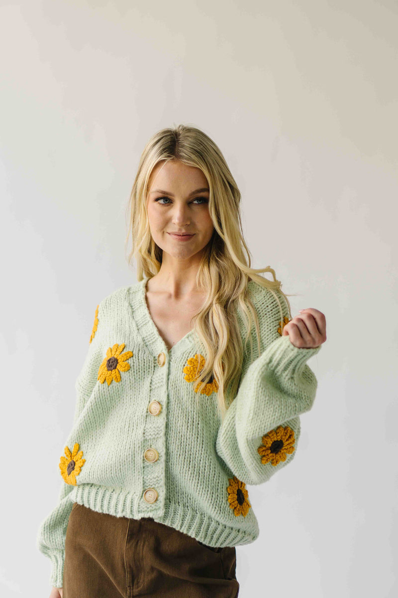 The Daphne Floral Knit Cardigan in Lime