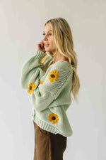 The Daphne Floral Knit Cardigan in Lime