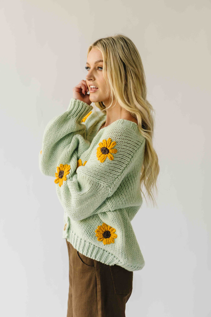 The Daphne Floral Knit Cardigan in Lime