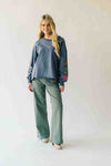 The Dewey Floral Embroidered Blouse in Washed Midnight