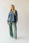The Dewey Floral Embroidered Blouse in Washed Midnight
