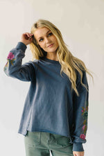 The Dewey Floral Embroidered Blouse in Washed Midnight