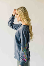 The Dewey Floral Embroidered Blouse in Washed Midnight