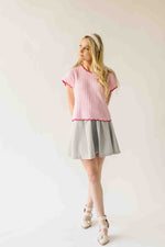 The Shelly Scallop Edge Sweater in Pink + Red