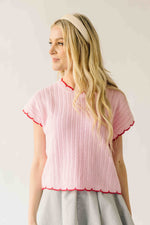 The Shelly Scallop Edge Sweater in Pink + Red