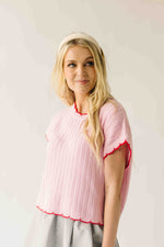 The Shelly Scallop Edge Sweater in Pink + Red