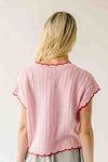 The Shelly Scallop Edge Sweater in Pink + Red