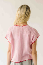 The Shelly Scallop Edge Sweater in Pink + Red