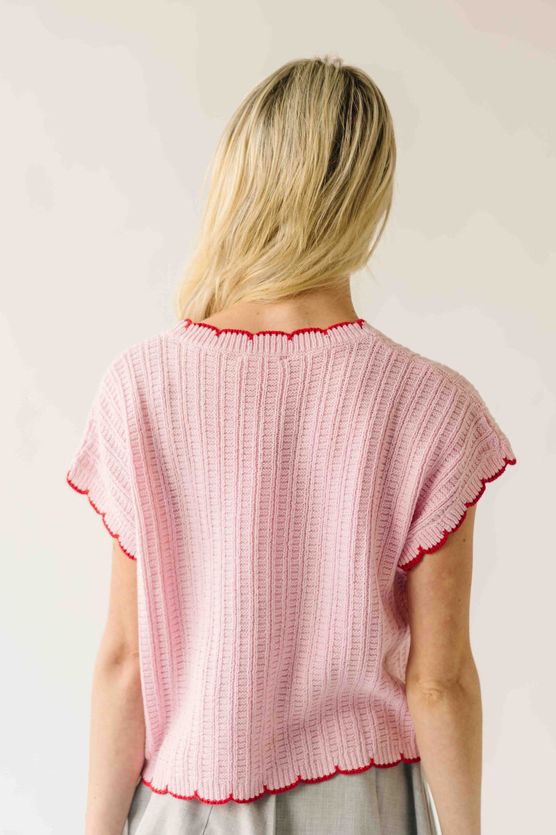The Shelly Scallop Edge Sweater in Pink + Red