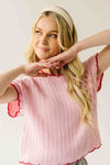 The Shelly Scallop Edge Sweater in Pink + Red