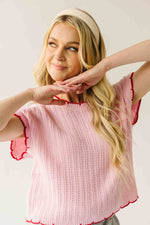 The Shelly Scallop Edge Sweater in Pink + Red