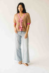 The Richey Bow Cardigan in Mocha + Pink
