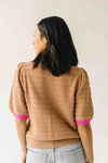 The Richey Bow Cardigan in Mocha + Pink