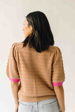 The Richey Bow Cardigan in Mocha + Pink