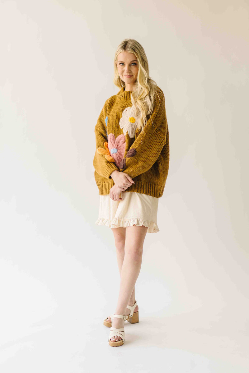 The Dorlando Knit Floral Sweater in Camel