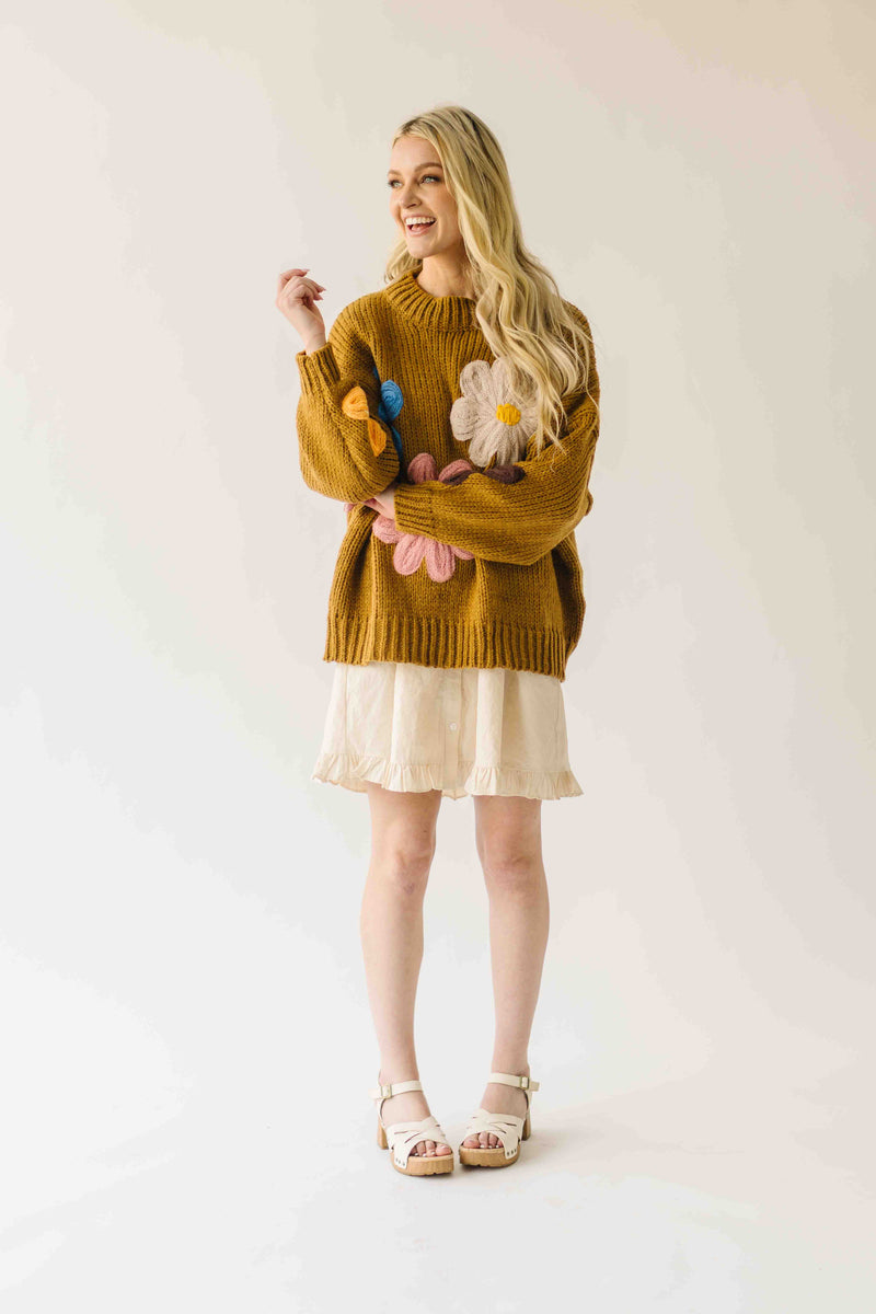 The Dorlando Knit Floral Sweater in Camel