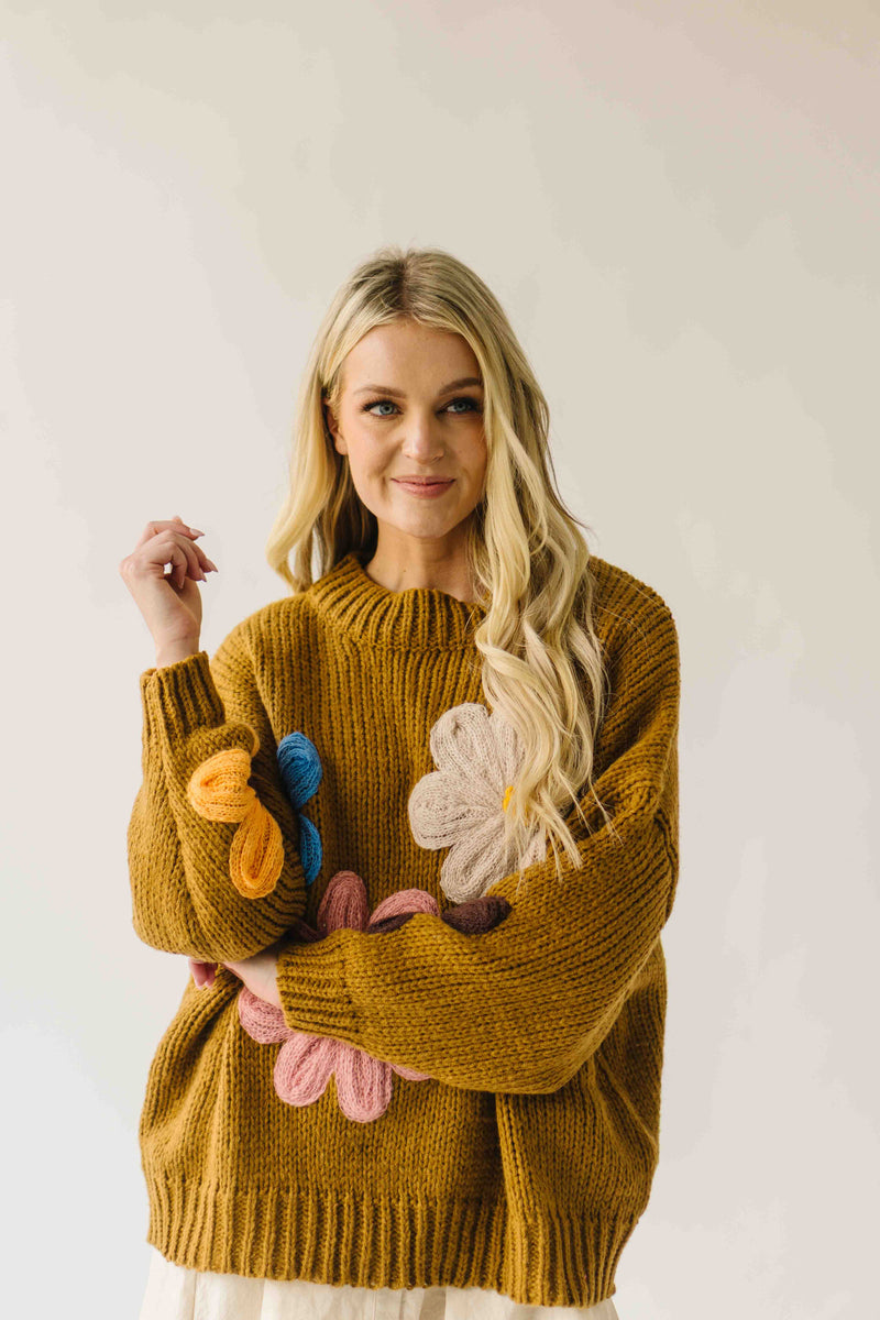 The Dorlando Knit Floral Sweater in Camel