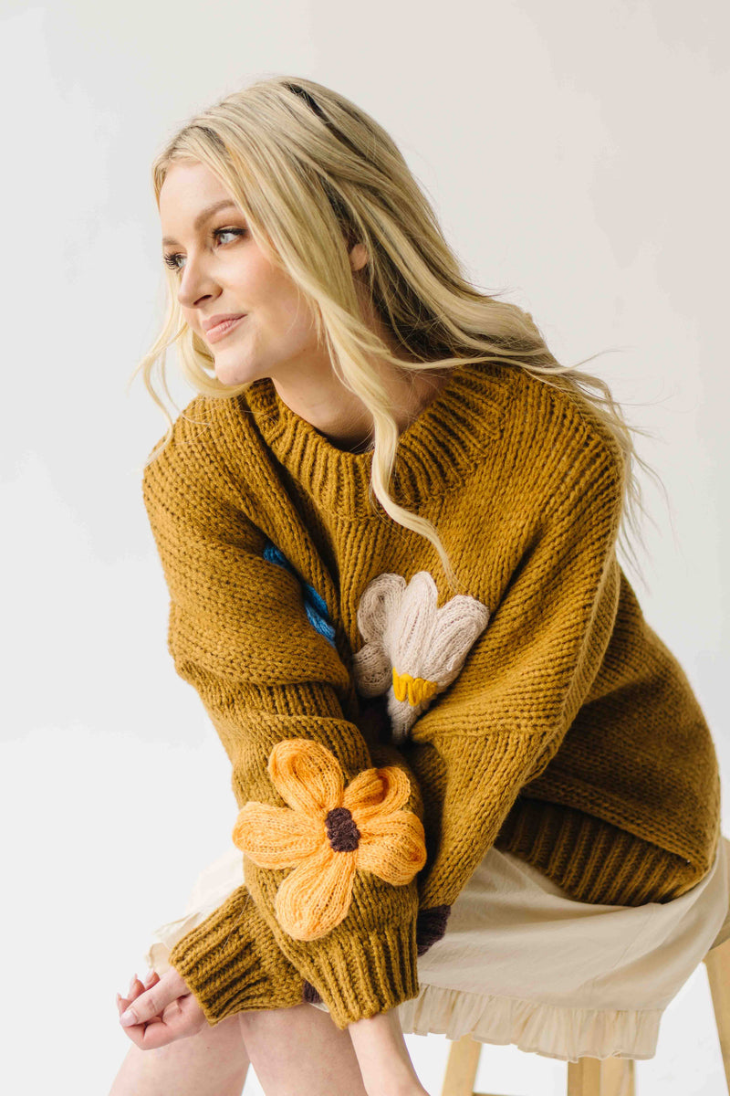 The Dorlando Knit Floral Sweater in Camel