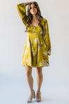 The Quintero Flared Satin Dress in Golden Yellow