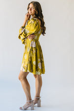 The Quintero Flared Satin Dress in Golden Yellow