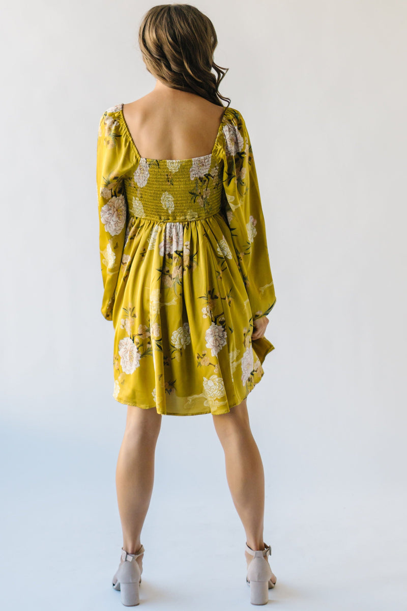 The Quintero Flared Satin Dress in Golden Yellow