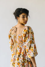 The Penner Square Neck Floral Midi Dress in Rust