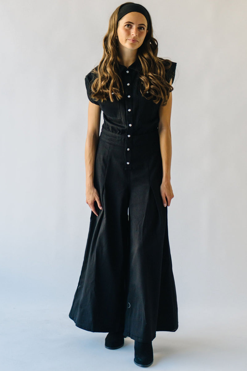 The Truitt Wide Leg Denim Jumpsuit in Black