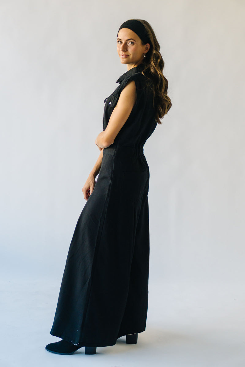 The Truitt Wide Leg Denim Jumpsuit in Black