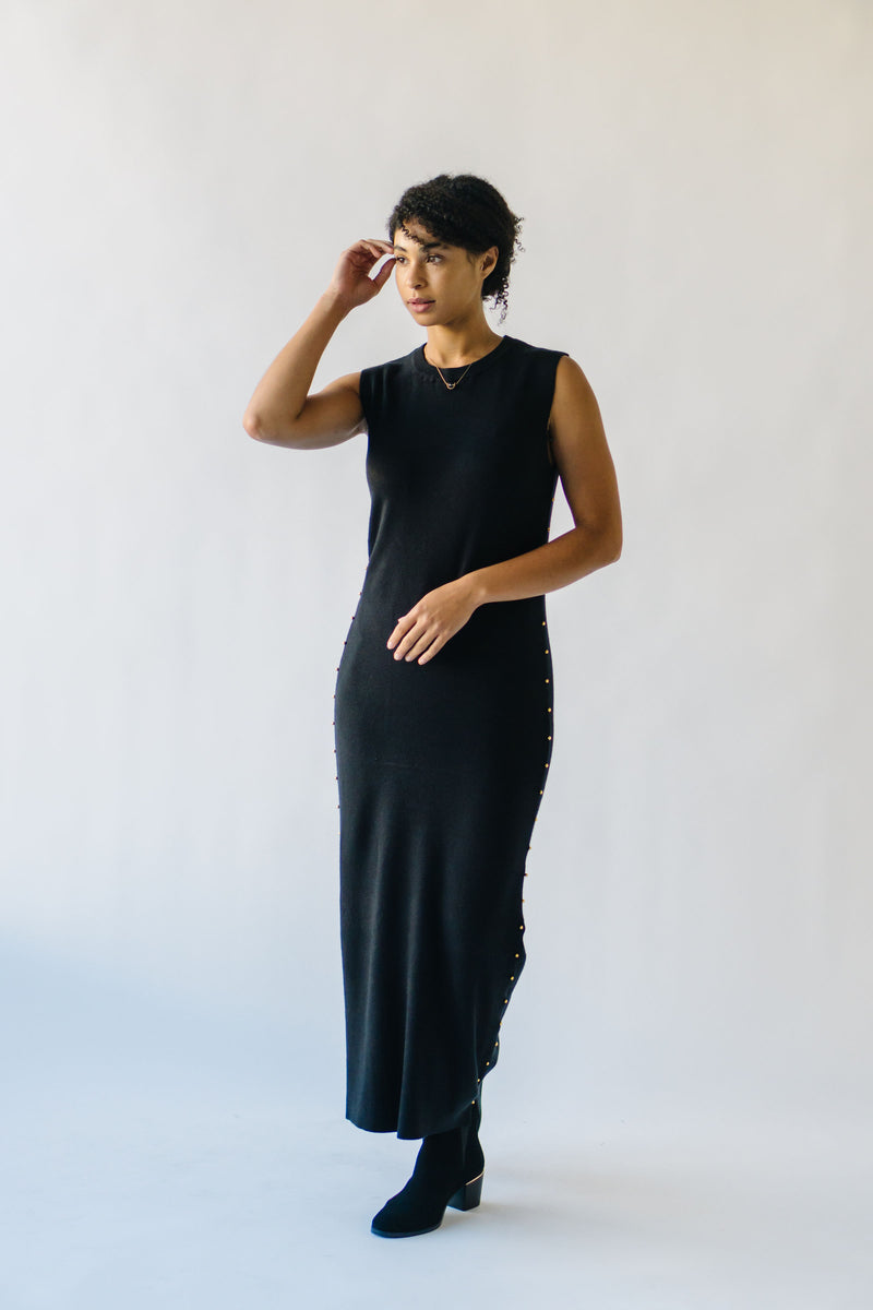 The Huish Side Stud Maxi Dress in Black