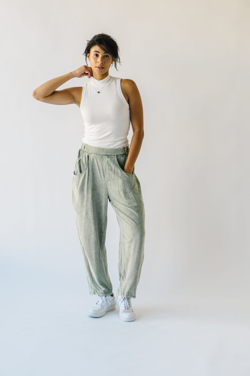 The Drussel Mineral Washed Barrel Pant in Olive