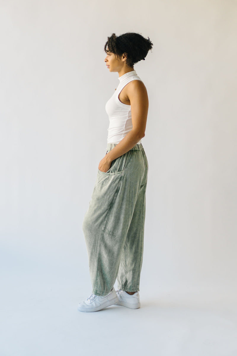 The Drussel Mineral Washed Barrel Pant in Olive