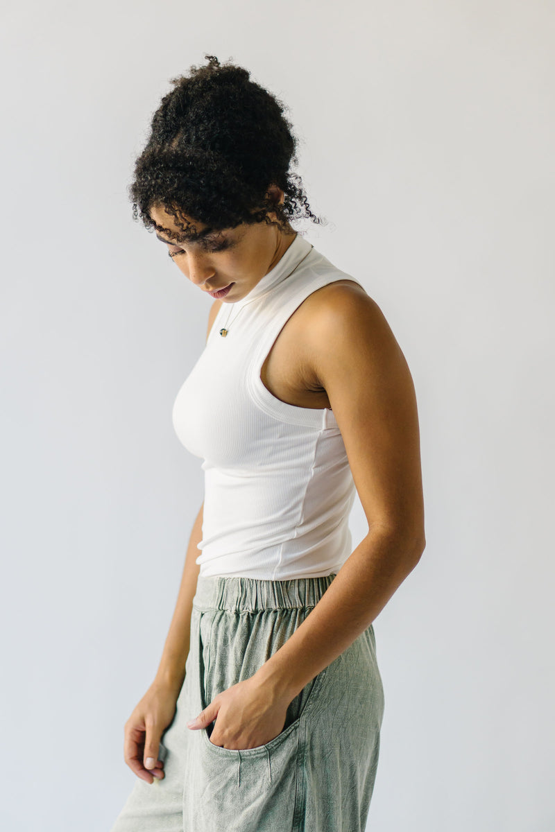 The Knapton Ribbed Mock Neck Tank Top in White