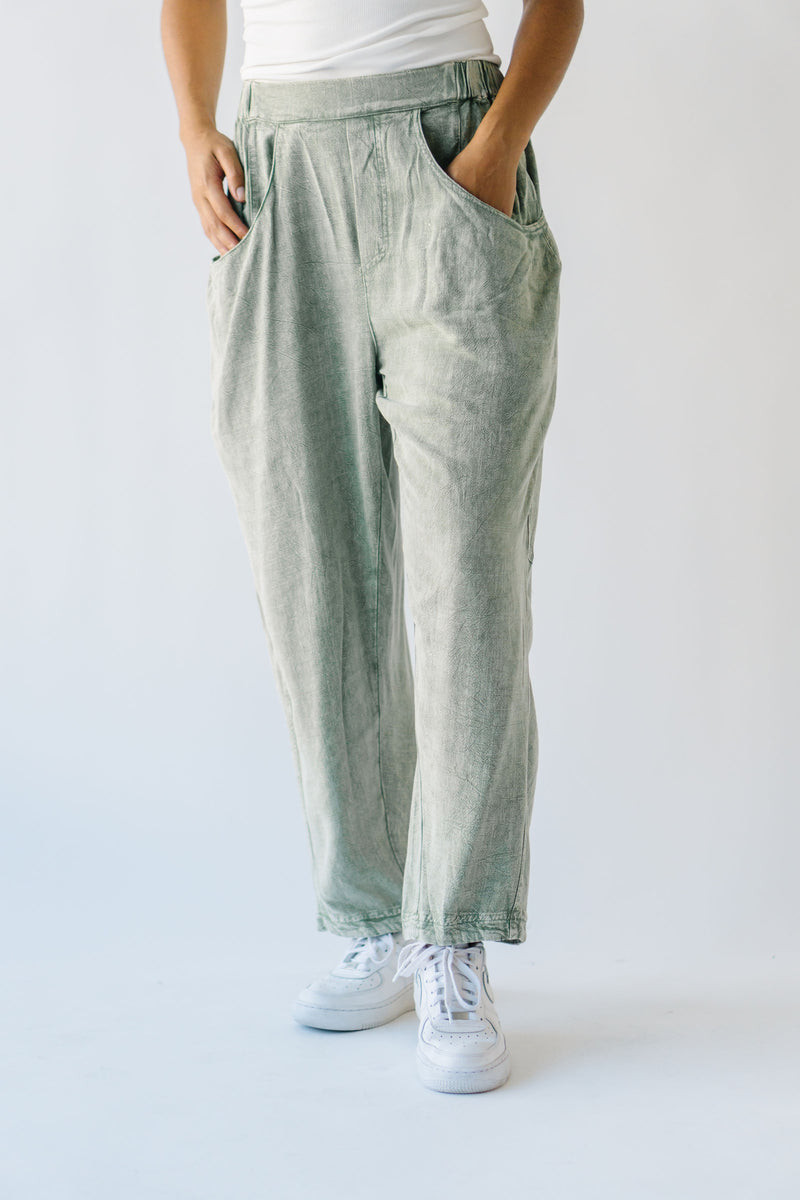 The Drussel Mineral Washed Barrel Pant in Olive