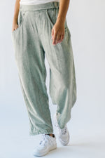 The Drussel Mineral Washed Barrel Pant in Olive