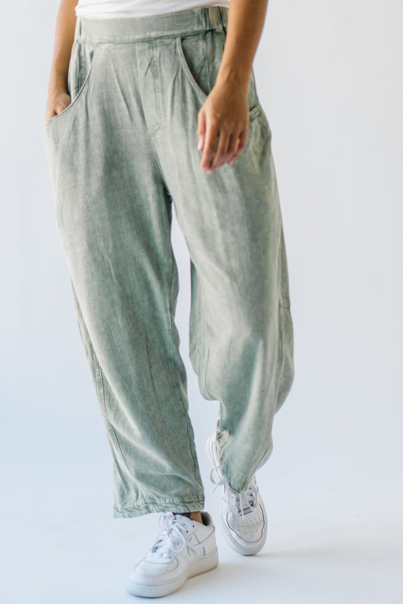 The Drussel Mineral Washed Barrel Pant in Olive