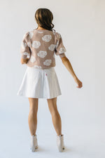 The Batten Floral Print Puff Sleeve Sweater in Taupe