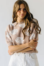 The Batten Floral Print Puff Sleeve Sweater in Taupe