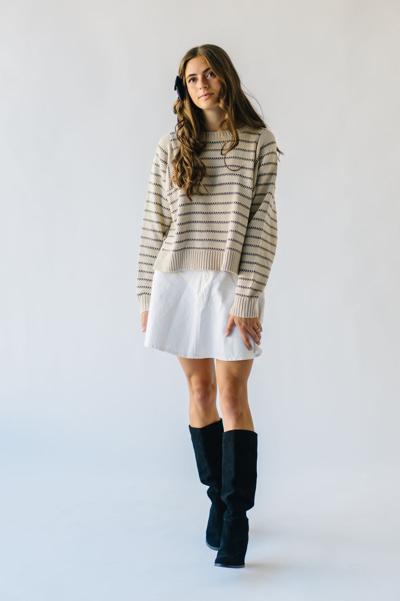 The Hagen Striped Sweater in Cream + Black