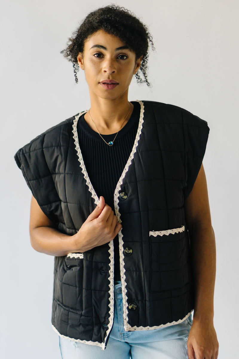 The Ragusa Trimmed Quilted Vest in Black