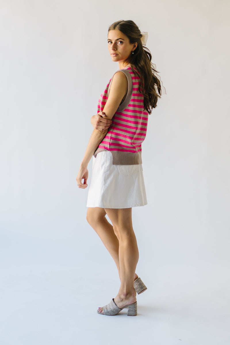 The Patton Striped Sweater Vest in Mocha + Fuchsia