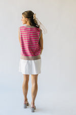 The Patton Striped Sweater Vest in Mocha + Fuchsia