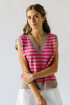 The Patton Striped Sweater Vest in Mocha + Fuchsia