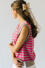 The Patton Striped Sweater Vest in Mocha + Fuchsia