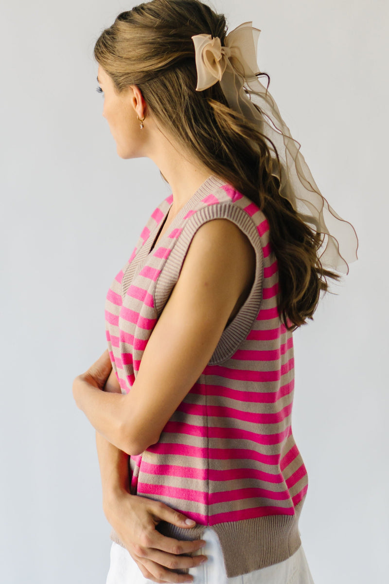 The Patton Striped Sweater Vest in Mocha + Fuchsia