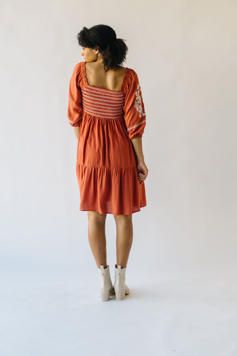 The Gorris Embroidered Peasant Dress in Rust