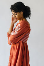 The Gorris Embroidered Peasant Dress in Rust